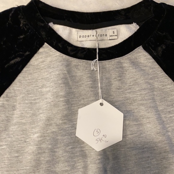 Paper Crane Raglan Black Crush Velvet Heather Grey Raglan Sweatshirt - Picture 6 of 7